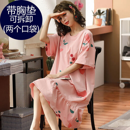 Nachthemd mit Brustpolster für Frauen für Sommer Baumwolle Kurzärmele plus Fett Plus Size 200 Jin [Jin entspricht 0,5 kg] Kein BH zum Tragen von Pyjamas außerhalb des FY-6630 ohne Brustpolster, um diese [Bemerkung] zu schießen [Bemerkung]