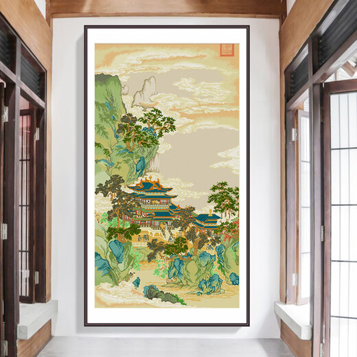 春天十字绣新款线绣南宋名画赵伯驹竖版客厅玄关仙山楼阁风景手工diy自己绣 埃及棉四股绣【6622 仙山楼阁】