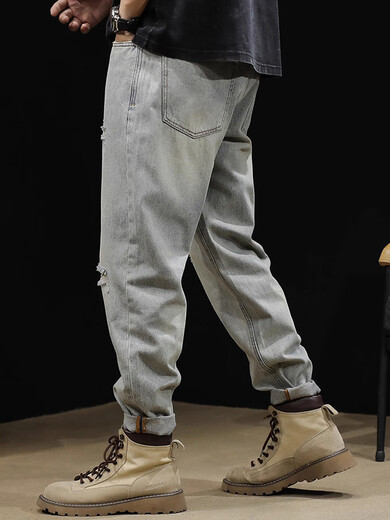 OLJ International Luxury Brand Ripped Jeans Men's Men's Loose Straight Spring and Automne Casual Working Pants Retro Wash 38 [185-200jin [Jin est égal à 0,5 kg]]]