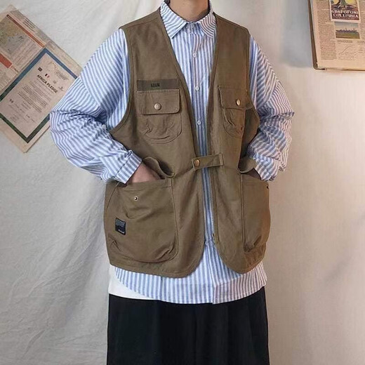 
Didisha Japanese retro work vest men's summer thin loose multi-pocket layered jacket sleeveless vest vest men's trendy B14 work vest [khaki] 3XL