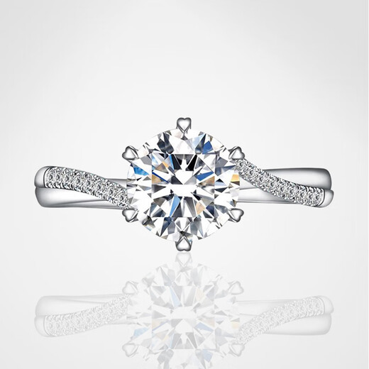 AVHE white 18K gold platinum twisted arm six-claw round diamond cultivated diamond ring for women IGI artificial diamond ring as a wedding gift. Platinum twisted arm snowflake diamond ring-30 points D color/VVS