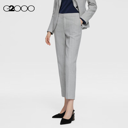 G2000 Comfortable and Elastic G2000 Women's Clothing Mall New Machine Washable Soft Herringbone Pattern Formal Nine-Point Pants Aluminum Gray 34
