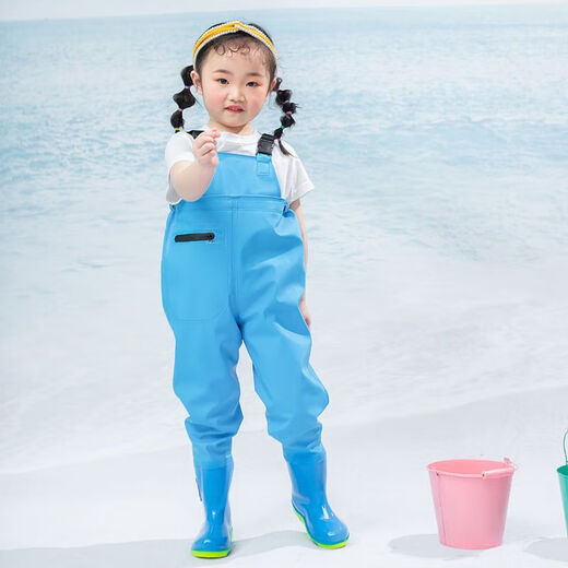 Shanye children's water play one-piece waders kindergarten waterproof clothes for catching the sea children's rain boots men and women fishing rain pants beach children's yellow overalls 24 yards/30 (shoe inner length 16cm)