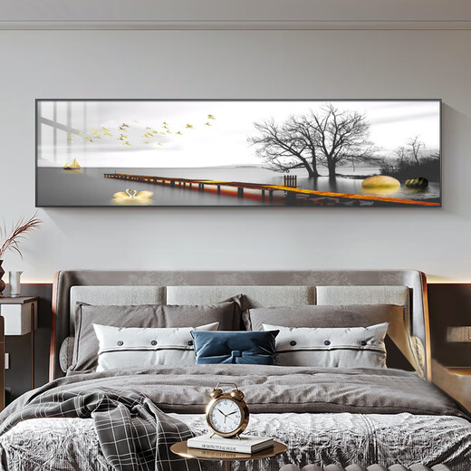 Aohan Modern Light Luxury Martide Painting спальня главная спальня фона фона стены украшения живопись горизонтальная версия Теплая и теплая атмосферная настенная живопись JD12244 Starry Sky 135*35 -сантиметровый фарфоровый фарфор -фарфор -сплав Black Frame