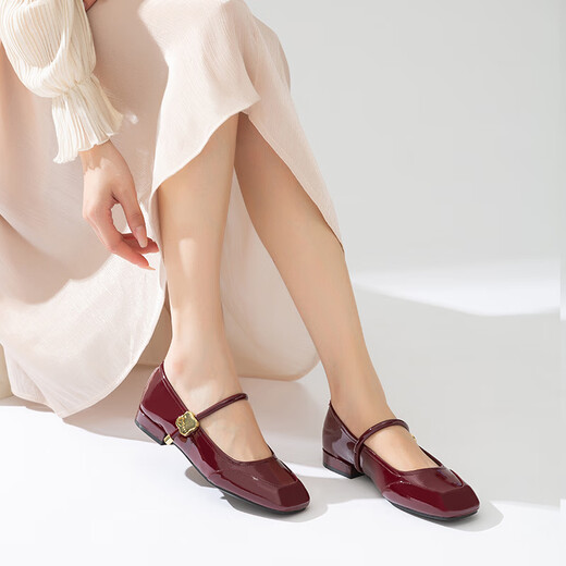 Red Dragonfly Retro Mary Jane Zapatos Spring y Summer Light Mouth Flat Tac Women's Women Square Toe Soft Sole Singles Singles WTB34373 Red 37