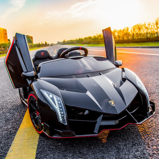 Cute Lamborghini children's remote-controlled electric car with four wheels that can sit on and walk the baby, four-wheel drive toy car, high-end four-wheel drive red + remote control + music + foam soft wheels