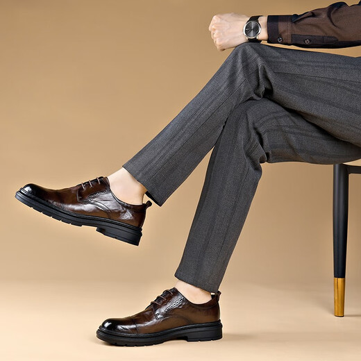 Old man's toe business leather shoes, men's big toe shoes, casual genuine leather moccasins, men's formal shoes, lace-up derby men's toe-layer cowhide shoes, dark night-black lace-up style, leather shoe size 40, please consult customer service for leather shoe size