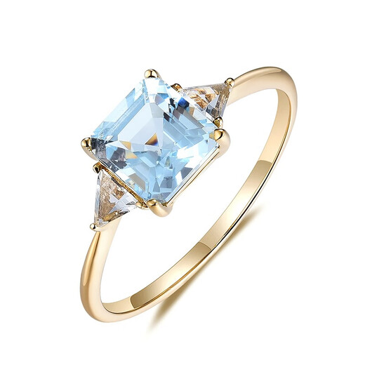 CAJJ Francois aquamarine ring, natural colored gemstone jewelry, 18k gold inlaid ring for women, gemstone 1.2 carat, proposal gift, size 14