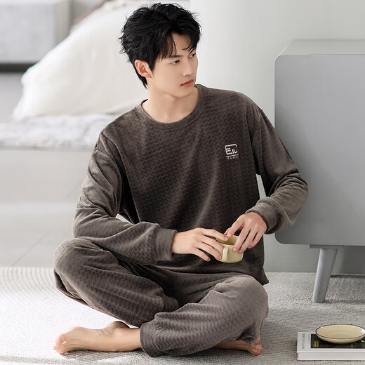 
Modal pajamas men's autumn and winter thin velvet coral velvet home clothes pullover men's spring and autumn thickened island velvet suit J9871 XL [Suggested 140-160Jin [Jin equals 0.5 kg]]