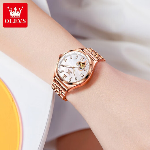 Olevs Swiss Certified Brand Watch Women's Mechanical Watch Vollautomatisch wasserdichte leuchtende Frauen Watch Hollow Diamond-Set Fashion Uhr