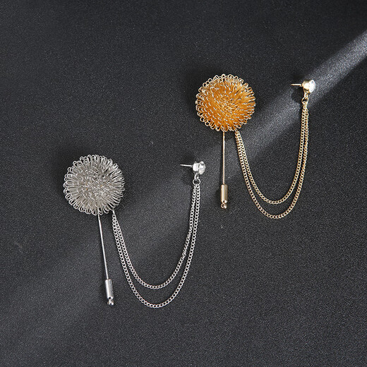 Mr. Ouyang men's personalized suit with tassel badge, guitar instrument jewelry chain brooch, twist ball brooch accessories, six-pointed star silver A11-304