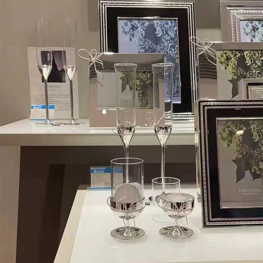 Vera Wang Champagne Glass WEDGWOODVeraWang Love Knot Rope Goblet Wine Glass Wedding Engagement Pair European Silver Champagne Glass (Gift Box + Ribbon + Gift Bag)