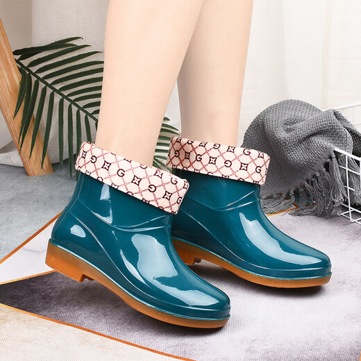 Aolie Regenstiefel für Frauen mit niedriger Zylinder Nicht-Schlupf-Modeküche Frauen Regenstiefel Kurzzylinder modische Wasserschuhe Rindfleisch Sehnen Sohle Kleidung resistente Regenstiefel rot (Einzelschuhe) 38
