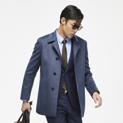 Junger Männermantel Herren Vierköpfiger Single Breaked Jacket Slim Fit Business Coat Wolle Mischung dicke und warme blaue L 175/96a
