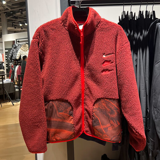 
Nike jacket men's clothing 2024 Spring CNY Dragon Year limited new three-hook imitation lamb standing collar sports casual clothing FZ6194-677/Red M