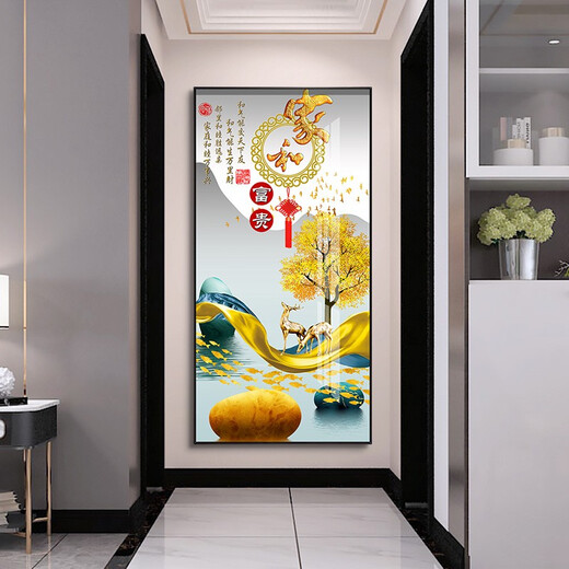 Mo painted Lulin modern simple entrance decoration painting opposite the door mural painting at the end of the corridor hanging paintings light luxury elk aisle entrance door painting 9-Home and Fugui 12149 Porcelain diamond inlaid 70*140 cool black