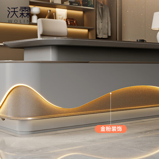 Wolin E0 level environmentally friendly light luxury boss desk desk simple modern desk and chair combination president desk high-end boss desk 2.2 meters single cabinet-boss desk