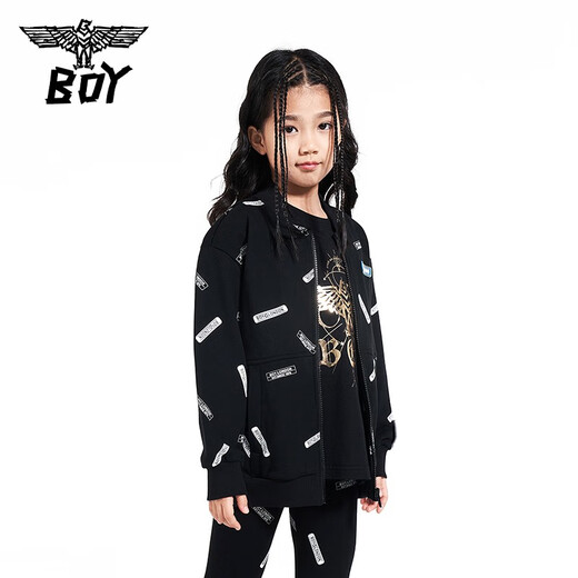 BOY JUNIOR春季儿童潮牌男童女童装针织外套休闲外套K12004 黑色 110