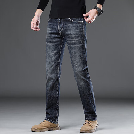 JEEP SPIRIT jeans men's black stretch slim feet casual personality trendy brand spring and autumn new elastic versatile trousers A829 dark blue 34