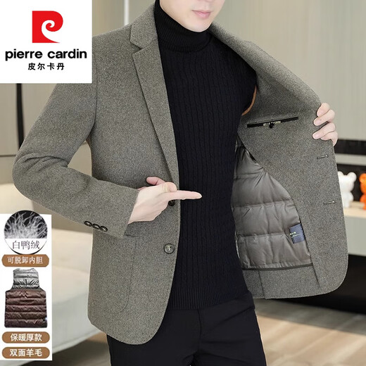 Pierre Cardin Cashmere Coat Men's Thick Wool Suit Autumn and Winter Short Down Liner Double-Sided Wool Jacket Men's Winter Camel HYX-6802 Short Wool Double-Sided Wool Suit 3XL 160-175Jin Jin is equal to 0.5 kg