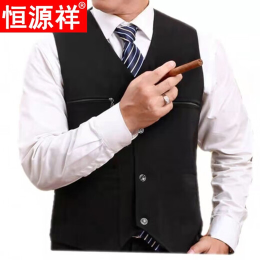 恒源祥中老年马甲男士春秋薄款马甲爸爸装中年休闲背心口袋坎肩外套 单马甲灰色 2XL