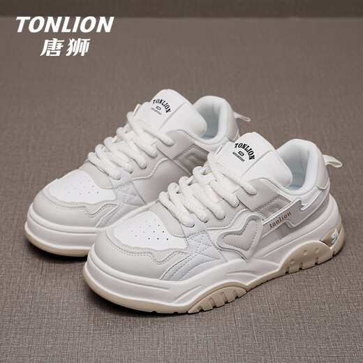 Tang Lion (TonLion) women's shoes summer shoes women's thick-soled dad's shoes women's sports and casual white shoes white light gray 38
