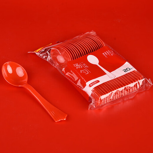 GOTOVANG Wedding Wedding Bowl Thickened Red Round Paper Bowl Wedding Banquet Tableware Wedding Banquet Paper Cup Disposable Tableware Set Red Small Spoon 20 Pack