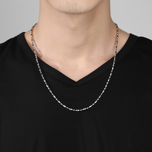 DR-FLVVS platinum necklace men's plain chain pt950 platinum silver-covered couple style laser beads do not fade as a gift to your girlfriend Car flower bead necklace about 6mm diameter 60cm long