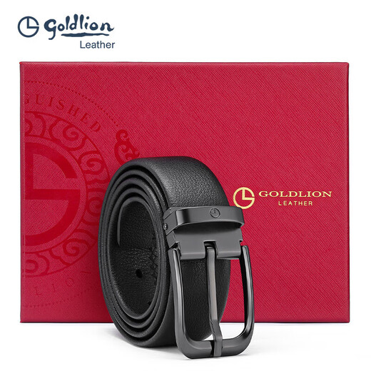 Goldlion Belt Men's Pin Buckle First Layer Cowhide Pants Belt Men's Gift Box Belt Birthday Gift for Dad
