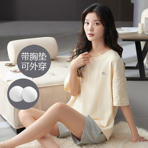 Jiaocai Meng mit Brustpads-Pyjamas für Frauen 100% reines Baumwoll-Kurzarm-Shorts Thin Jugend mittleren Alters großer Home-Kleidungsstück M1349 2xl (Empfohlen 130-150jin [Jin entspricht 0,5 kg]))