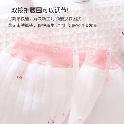 小三月新生婴儿儿衣服秋冬分体夹棉套装宝宝保暖款无骨上衣薄棉开裆棉裤 A113套装小兔 上衣按扣 66 cm 建议10-15斤