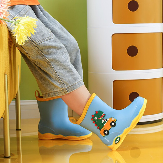 Kinder Regenstiefel Jungen und Mädchen verdickte Anti-Rutsch-Wasserschuhe Baby Regenstiefel Wasserstiefel Kinder Kleiner wasserdicht plus Samtgrün Größe 17 (innere Länge 17 cm)