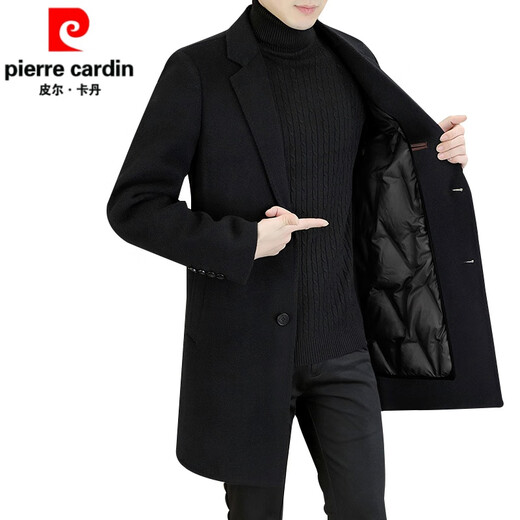 Pierre cardin 100% wool woolen coat men's double-sided wool goose velvet liner coat wool woolen coat medium length black [9923-100 wool] 170/84A [M-120Jin[Jin equals 0.5 kg]]