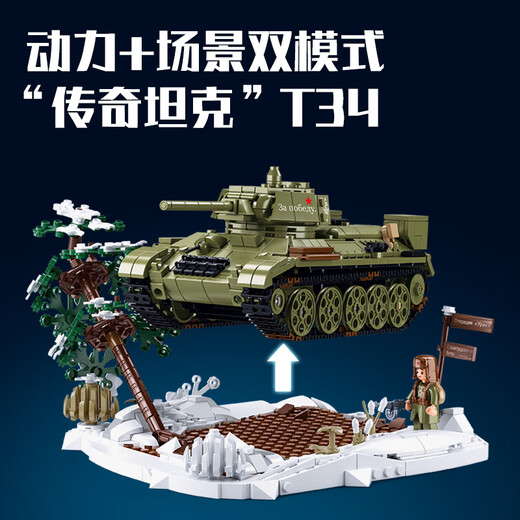 快乐小鲁班二战T34/85虎王坦克诺曼底战役拼装积木玩具模型六一儿童节礼物 B7072遥控 T34坦克 八通常规