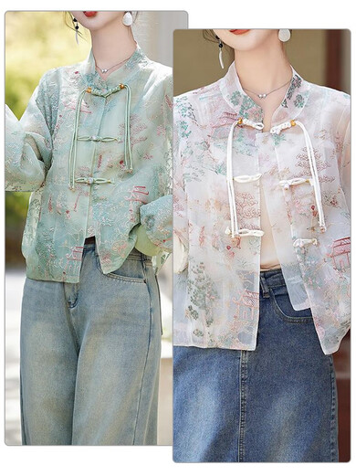 国风衣服的扣子 国风仿玉石蓝色花托珠扣新中式马甲旗袍玻璃纽的 698玉石白 蓝花 直径10''m'm5颗针线