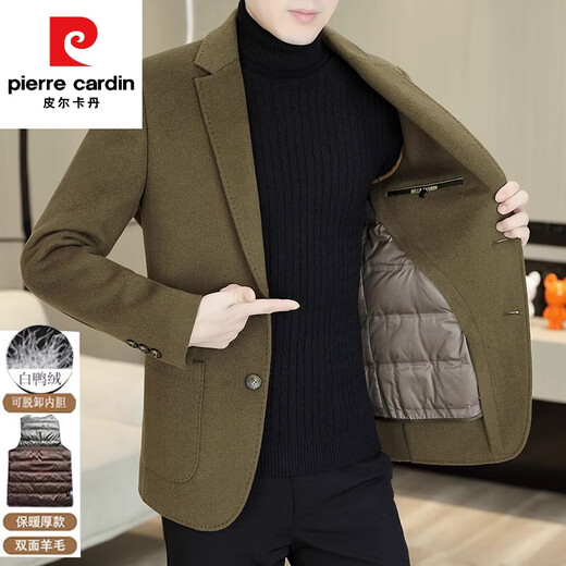 Pierre Cardin Cashmere Coat Men's Thick Wool Suit Autumn and Winter Short Down Liner Double-Sided Wool Jacket Men's Winter Camel HYX-6802 Short Wool Double-Sided Wool Suit 3XL 160-175Jin Jin is equal to 0.5 kg
