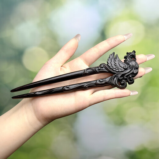 Baozha Original Big Phoenix Green Sandalwood Hairpin Solid Wood Hairpin Log Hairpin U-shaped Hairpin Ancient Style Gift for Women Lingxiao - Green Sandalwood Hairpin About 17cm Long