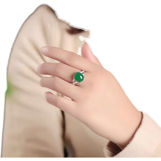 Mi Yan S999 Silver Ring Women's Chrysoprase Agate Fashionable Silver Open Ring as a Gift for Mom 999 Silver Jade Ring About 3 Grams