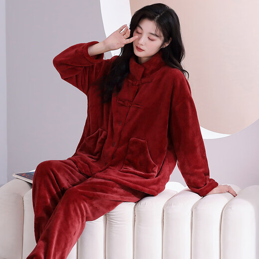 Hengyuanxiang (HYX) Winter Flannel Pajamas for Women Cartoon Cute Flannel Plus Flannel Thickened Warm and Sweet Set CY9906 M (160)