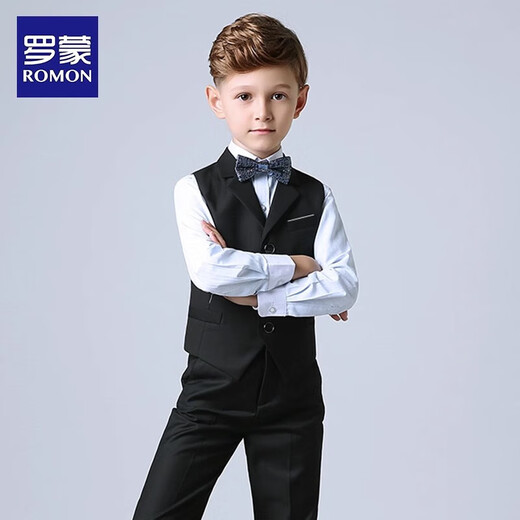 Romon Children's Suit Boys Hobe Flower Girl Vest Suit Host Host Wedding Piano Graduation Performance Navy 150