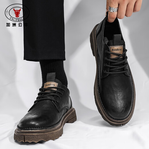 California Bull men's shoes autumn and winter men's British casual leather shoes Derby business formal thick-soled Martin boots men's black brown 42