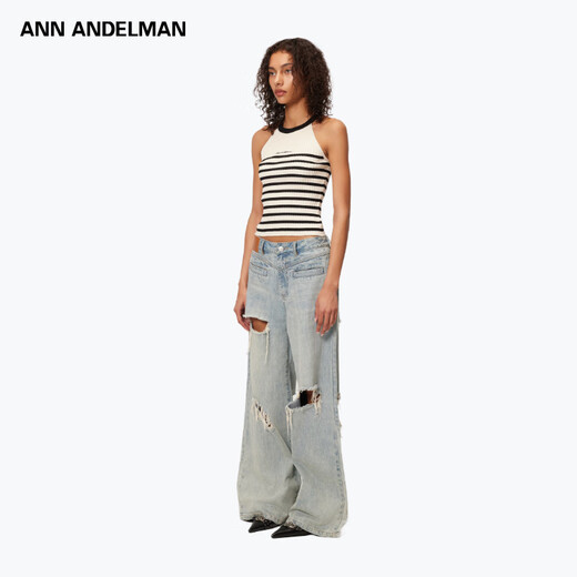 Ann Andelman [mismo modelo en la celebridad] Venta directa oficial chaleco rayado de cuello