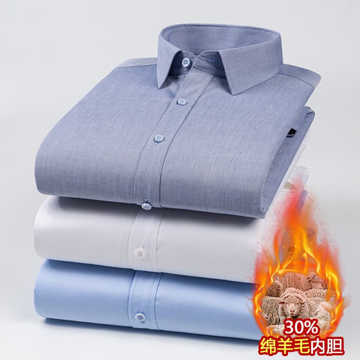ROMON Шерстяная подкладка Жидкий аммиак Негладкая теплая рубашка Мужская зимняя утолщенная деловая повседневная однотонная профессиональная белая рубашка Белая YB7170 42