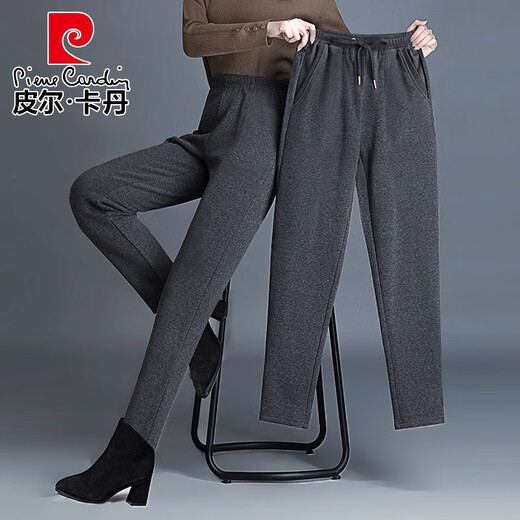 Pierre Cardin (Pierre Cardin) Pantalon de sport décontracté mère d'âge moyen pour les femmes en automne et hiver 2025 Nouveau pantalon en velours de neuf points plus pour les pantalons gris de grande taille pour les femmes fleuristes gris - pantalon 6625 Plus Velvet 2xl (adapté à 138-150jin [Jin est égal à 0,5 kg])).