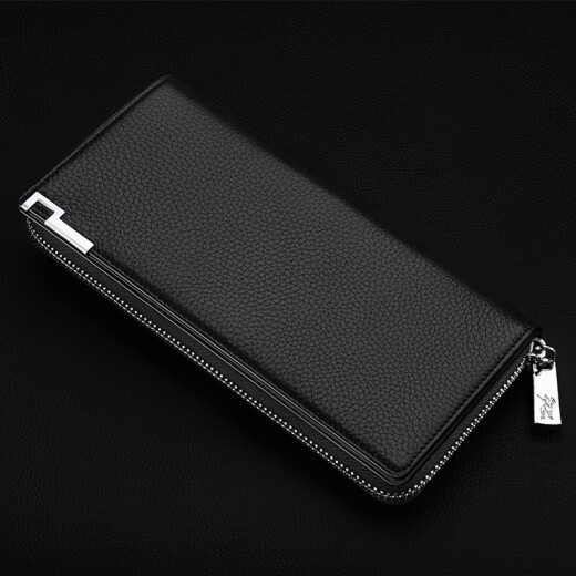 WILLIAMPOLO Geldbörse Herren, neu, lang, echtes Leder, erste Schicht Rindsleder, multifunktional, großes Fassungsvermögen, Herren-Geldbörse, Bankkartenhalter mit mehreren Kartenfächern, Schwarz