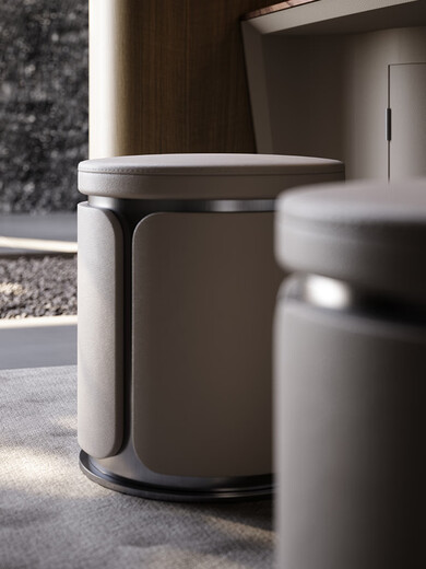 Senarson light luxury tea stool designer living room modern Internet celebrity leather round stool dressing table chair high-end desk small block Bronze black titanium microfiber leather tea stool