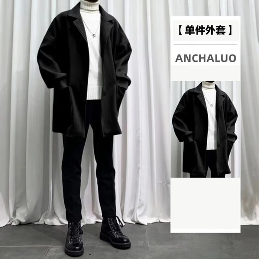 gxmy中长款夹克外套男士休闲套装秋冬季一套痞帅气搭配衣服男装三件套 1591灰色外套黑色毛衣套装 3XL