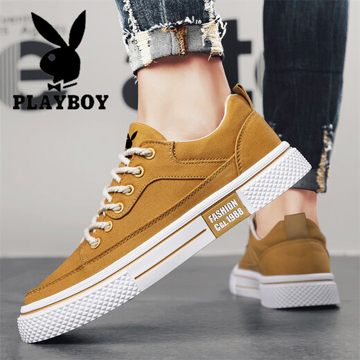 Playboy shoes men's shoes 2025 new summer thick sole low top canvas shoes men's sports breathable versatile casual shoes men's black 39