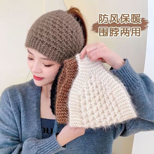 Rongxia gray hair headband cover knitted headband women's wide-brimmed headband winter scarf scarf headband plush knitted khaki