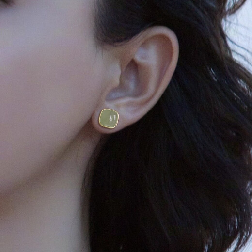 Yin Muchi Sugar Cube Hetian Jade Earrings 2025 New High-end Earrings for Women Authentic Ice Earrings Birthday Gifts for Women E3038 Sugar Cube Hetian Jade Earrings